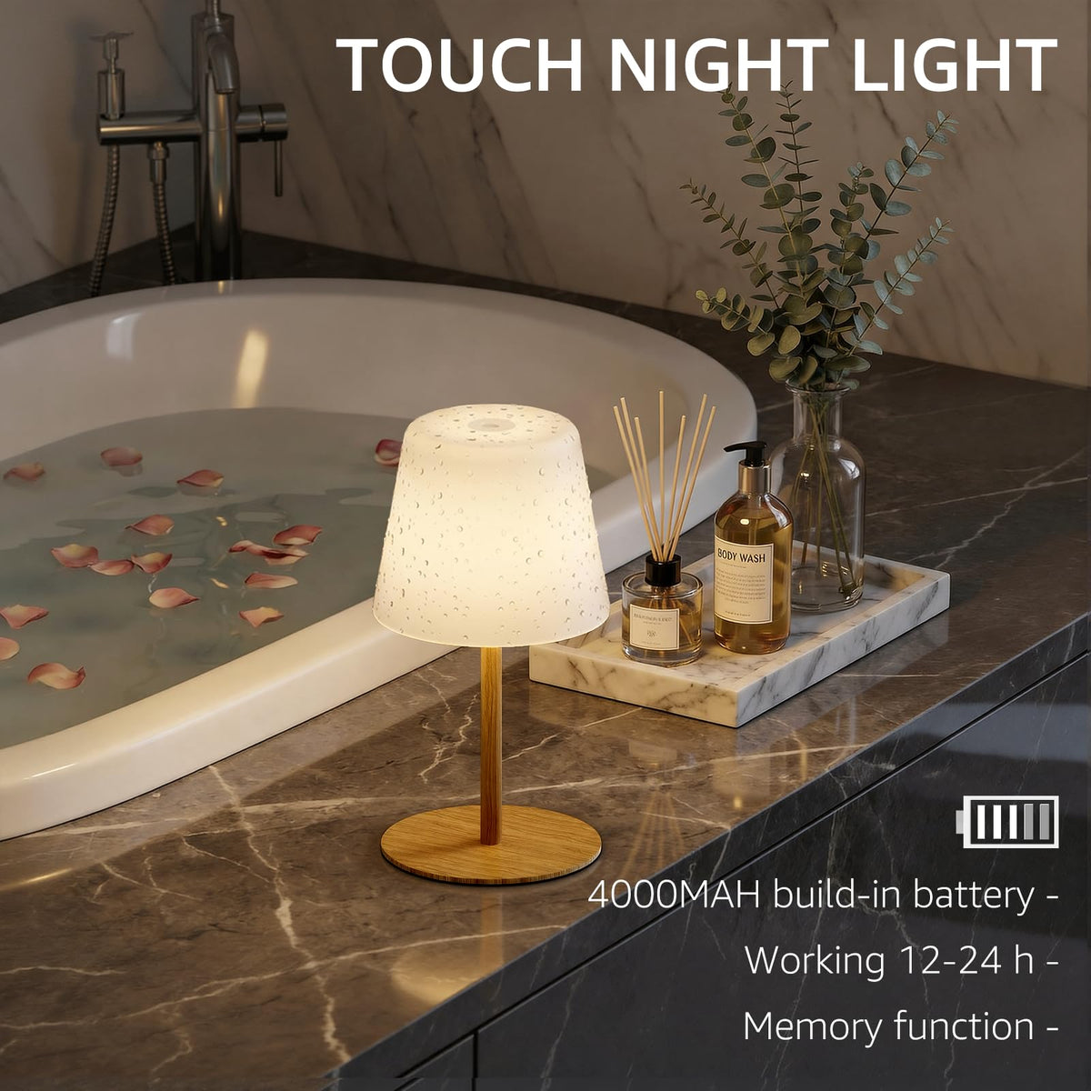 Litluzecozy IP65 shower lamp rechargeable battery for cordless use