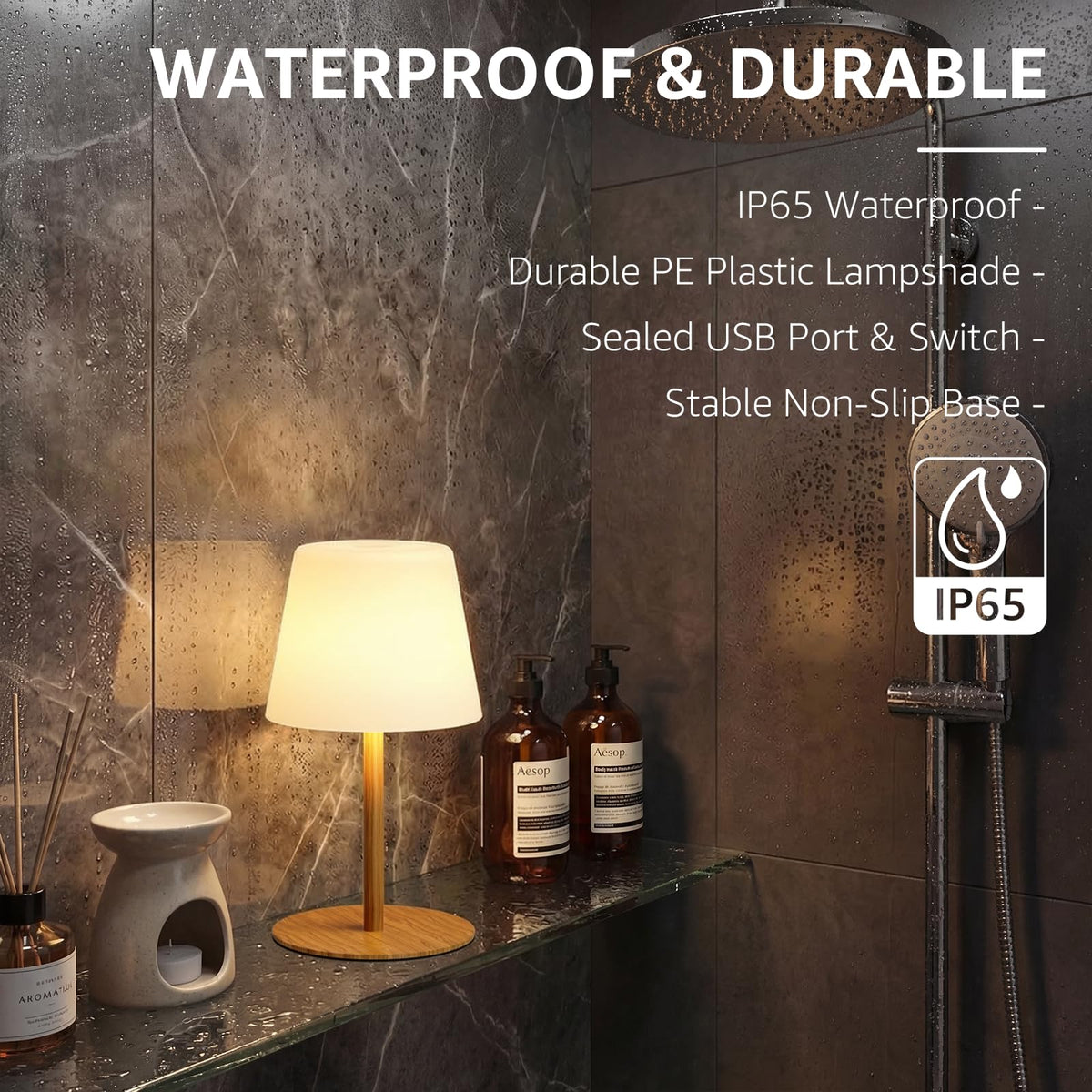 Litluzecozy IP65 shower lamp with wood grain design complements zen decor