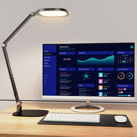 LitONES LED desk lamp arm tilt for precise task lighting.