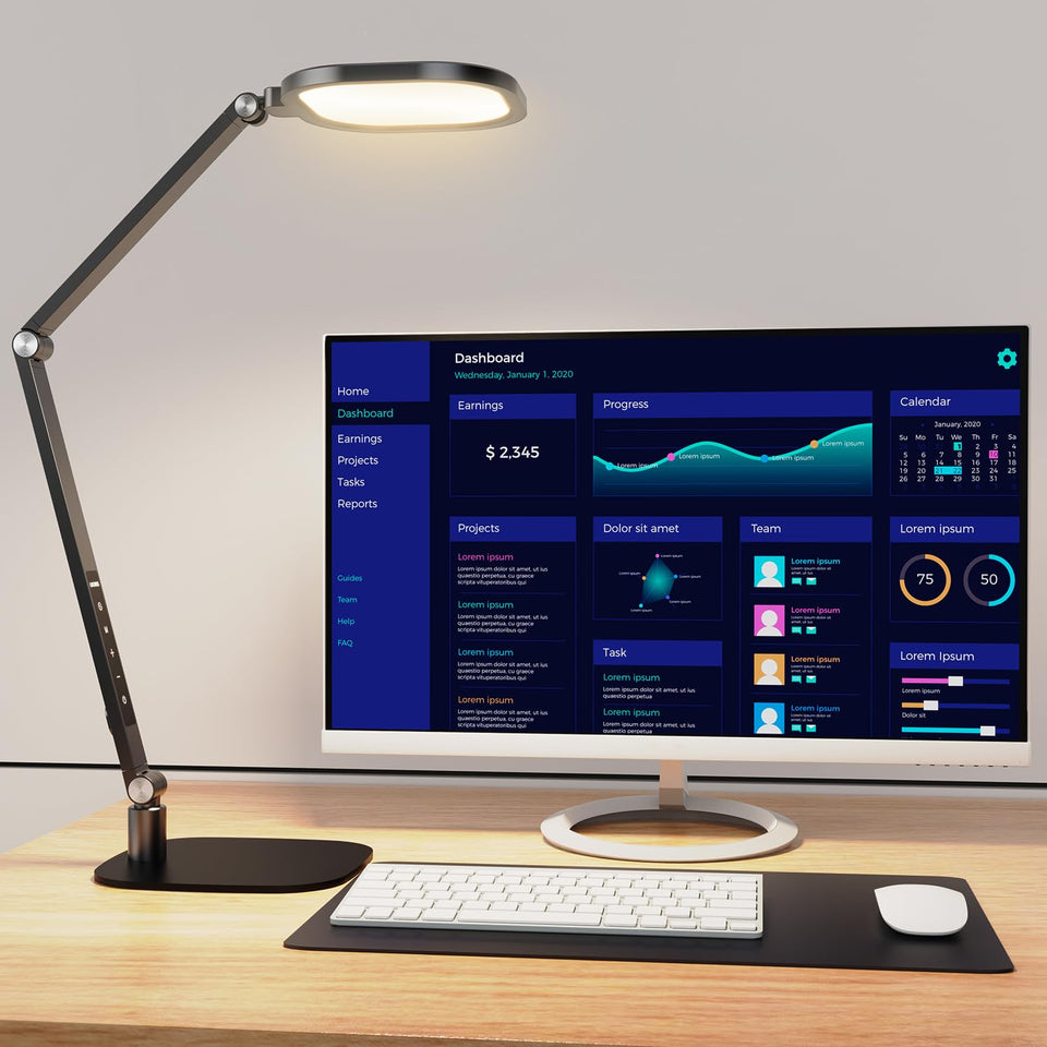 LitONES LED desk lamp arm tilt for precise task lighting.