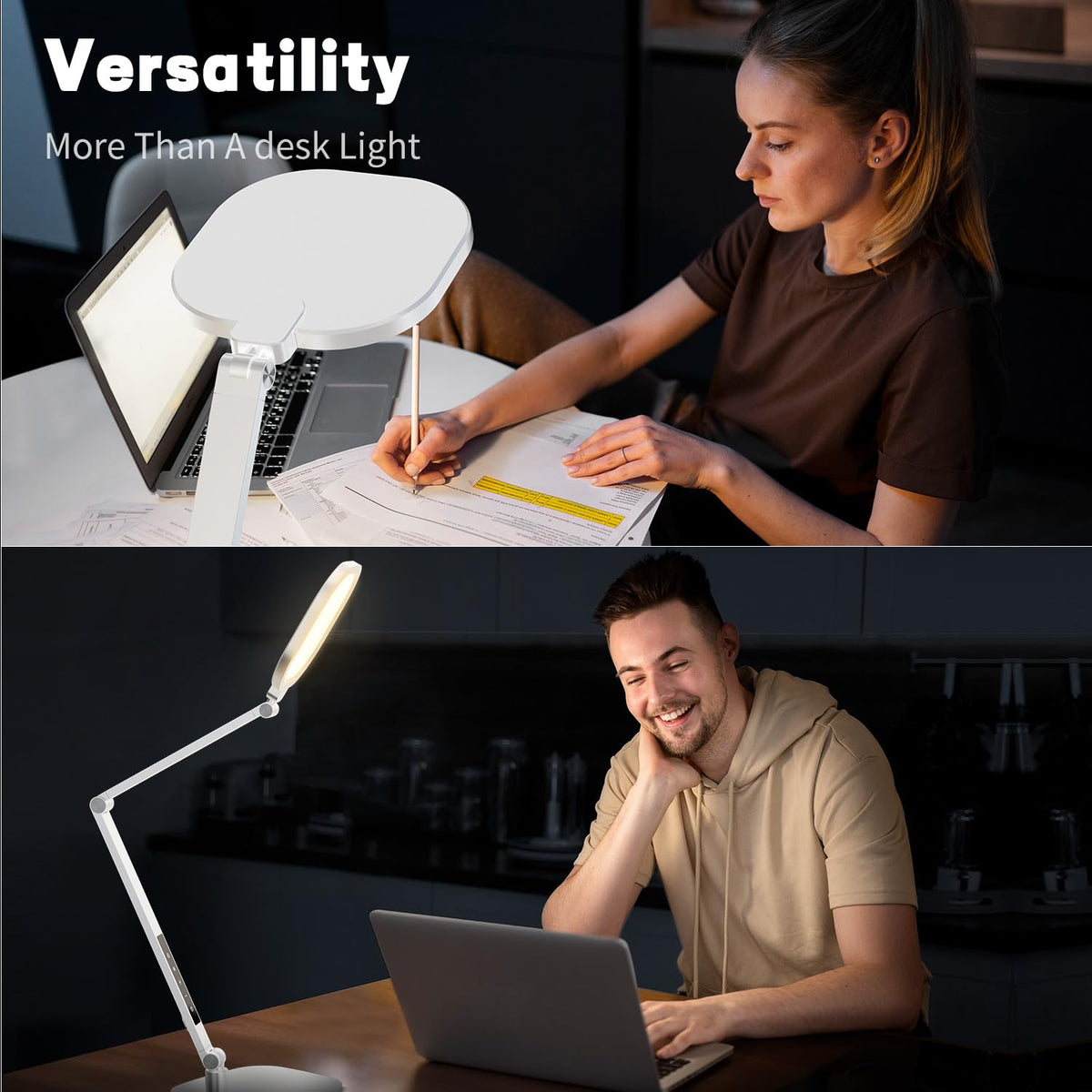 LitONES desk lamp provides diffused light for comfortable extended work sessions