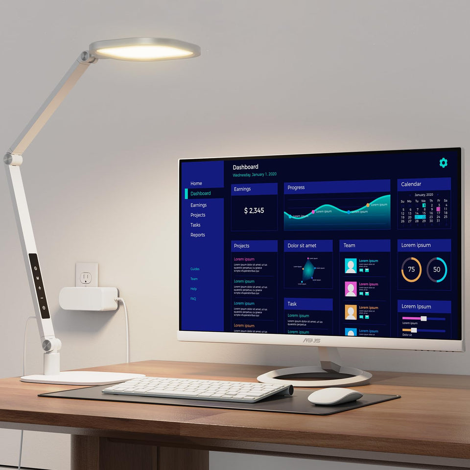 LitONES LED desk lamp with swing-arm setup offering flexible lighting for the workspace