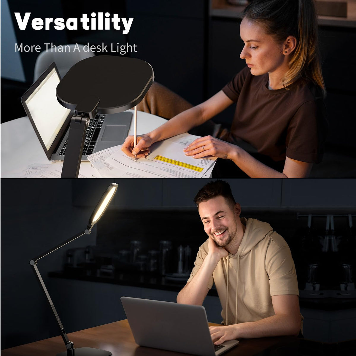 LitONES LED desk lamp swing arm adjusts to fit your workspace.