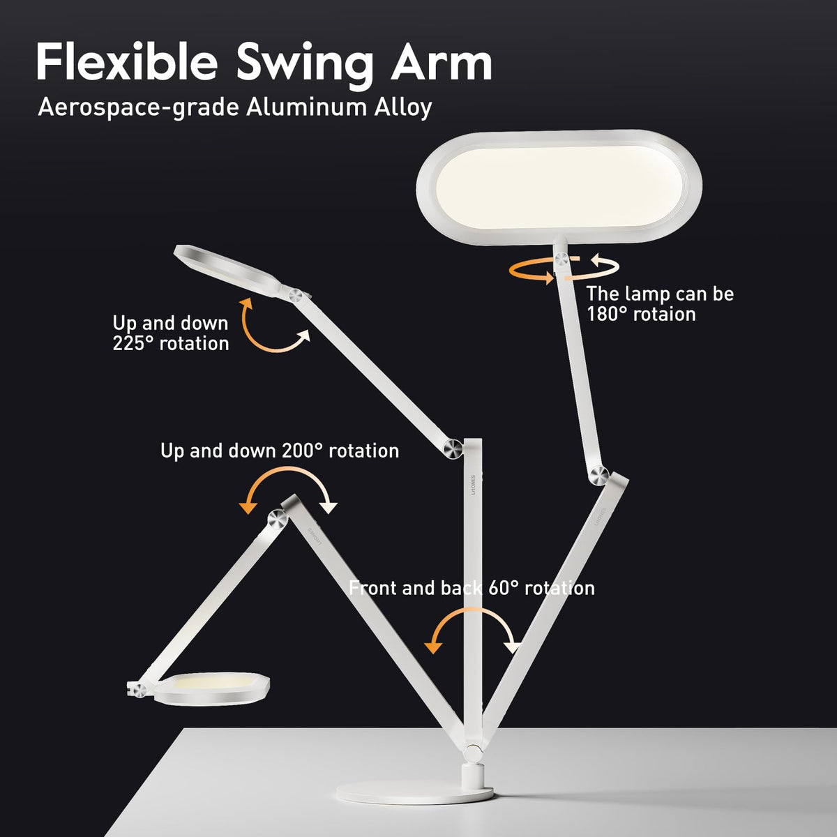 LitONES LED desk lamp wide panel provides broad light coverage for studying.