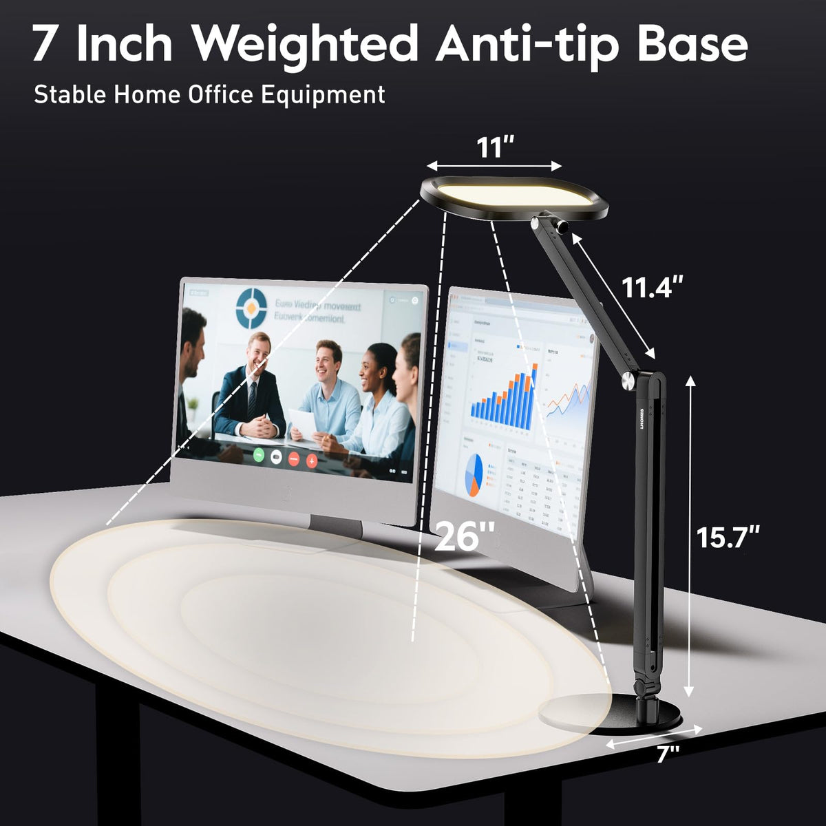 LitONES tilt range arm delivers flexible illumination across the workspace.