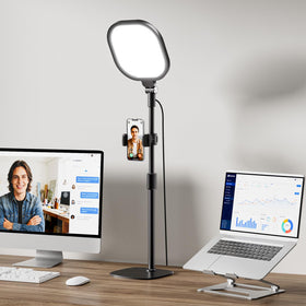 LitONES zoom light with diffuser panel delivering soft, even illumination for video calls