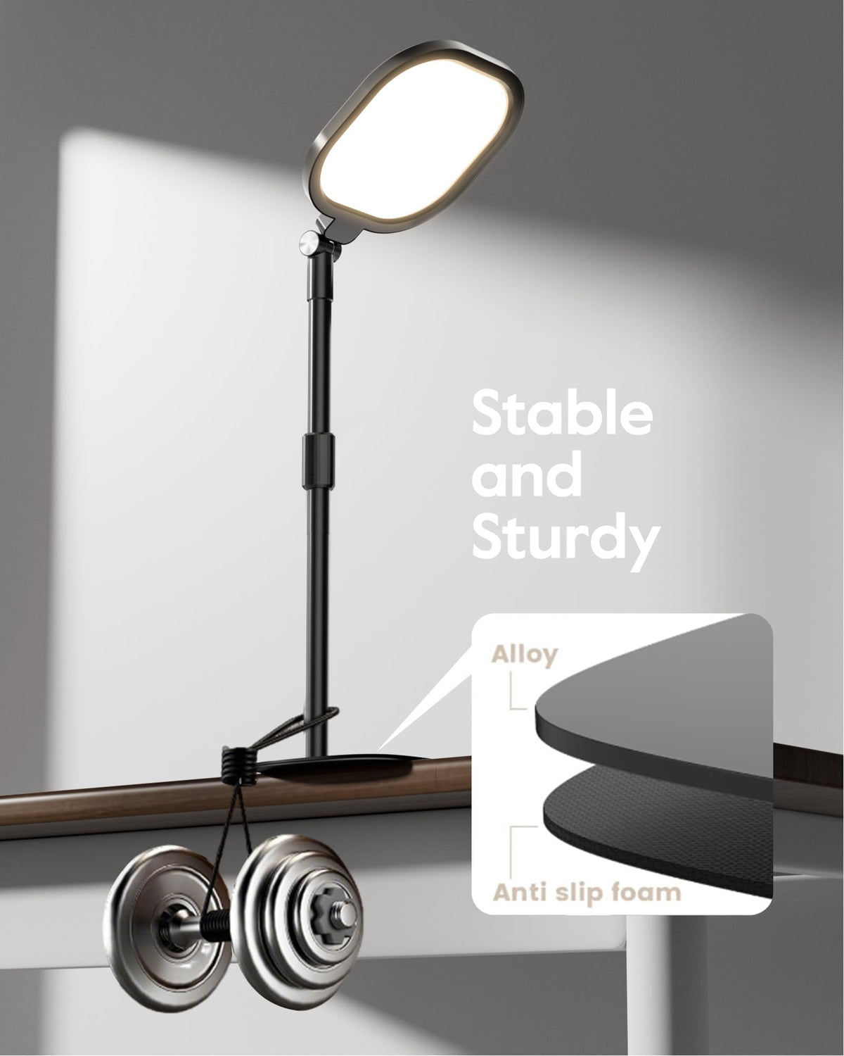 LitONES stable iron base with non-slip pads protects your desk surface