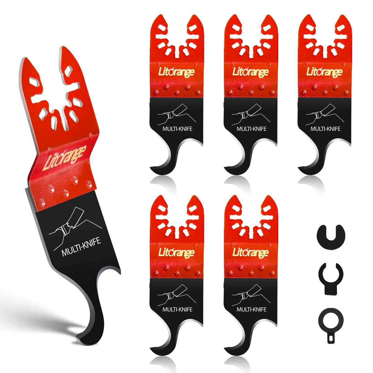 LitOrange extended-length hook blade close-up for faster, cleaner cuts