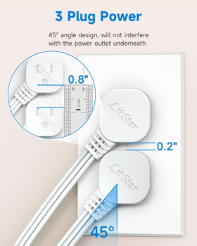 LitStar low-profile extension cord tucked behind furniture for tidy rooms.