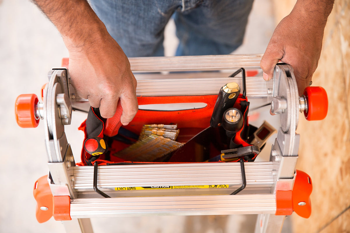 Little Giant Cargo Hold can be placed between top two rungs for easy reach.