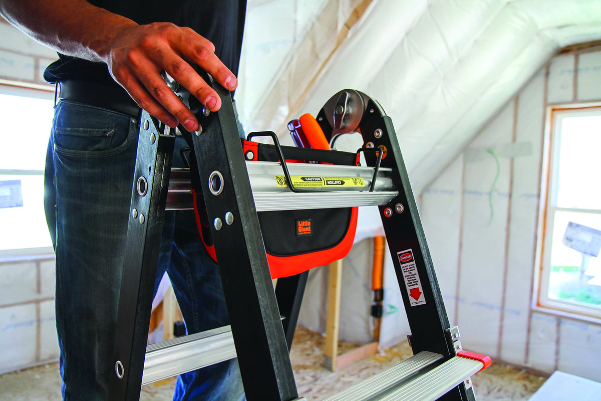 Little Giant Cargo Hold turns a ladder into a portable workstation.