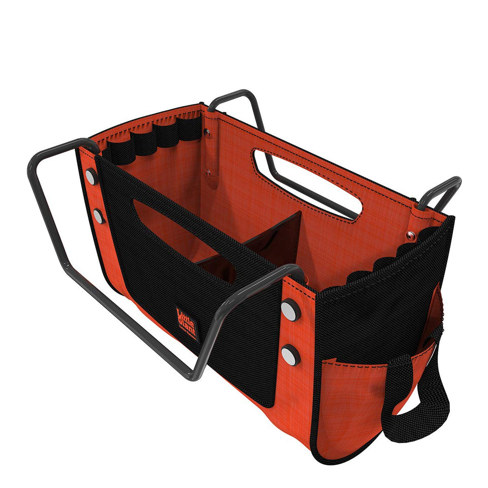 Little Giant Cargo Hold attaches to the ladder, keeping tools within reach.