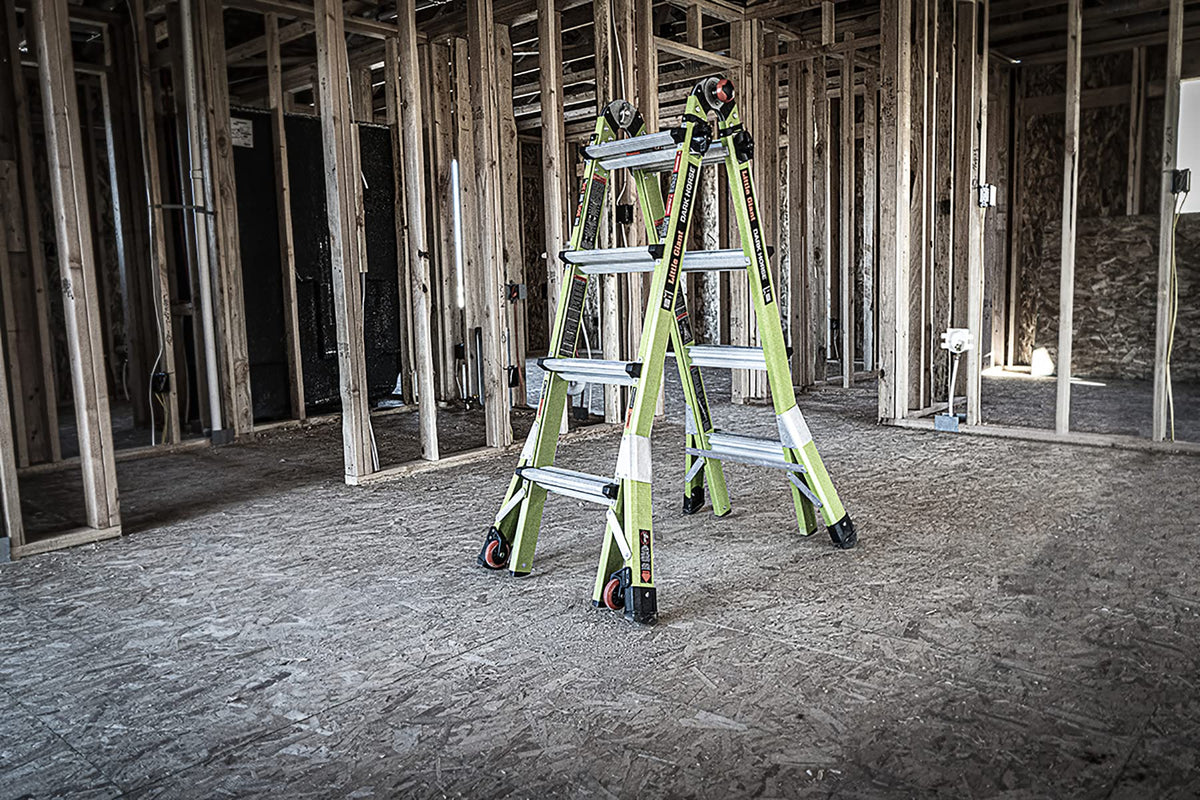 Little Giant Dark Horse 2.0 in 90-degree position for tight indoor corners.