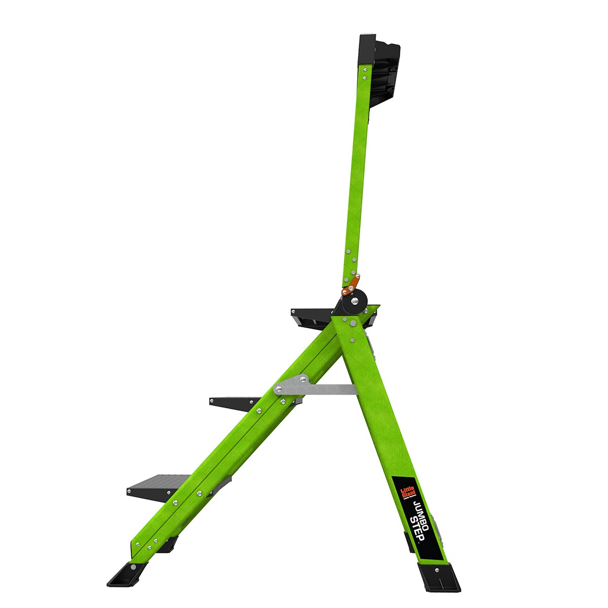 Little Giant Jumbo Step with extended handrail adds stability on the top step.