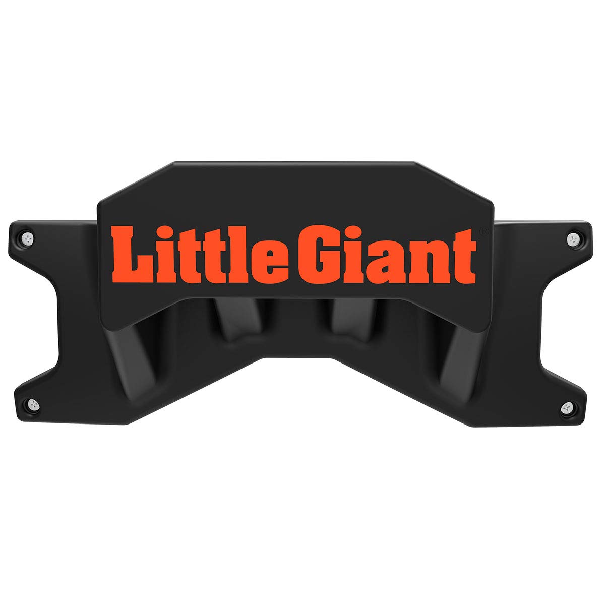 Little Giant Ladder Storage Rack dimensions shown for compact wall mounting saves space.