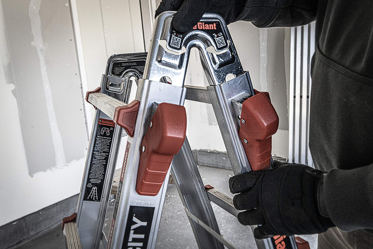 Little Giant Leveler bracket installs with quick snaps for fast setup