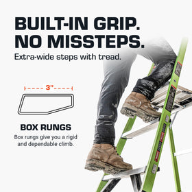 Easy-release handle enables fast, smooth ladder setup