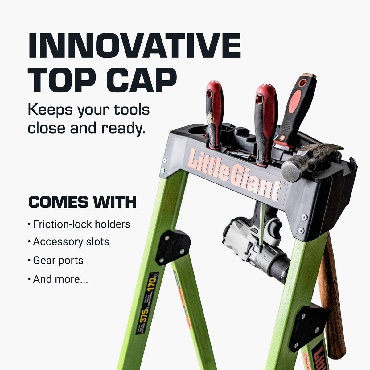 Top cap with gear ports keeps tools within reach