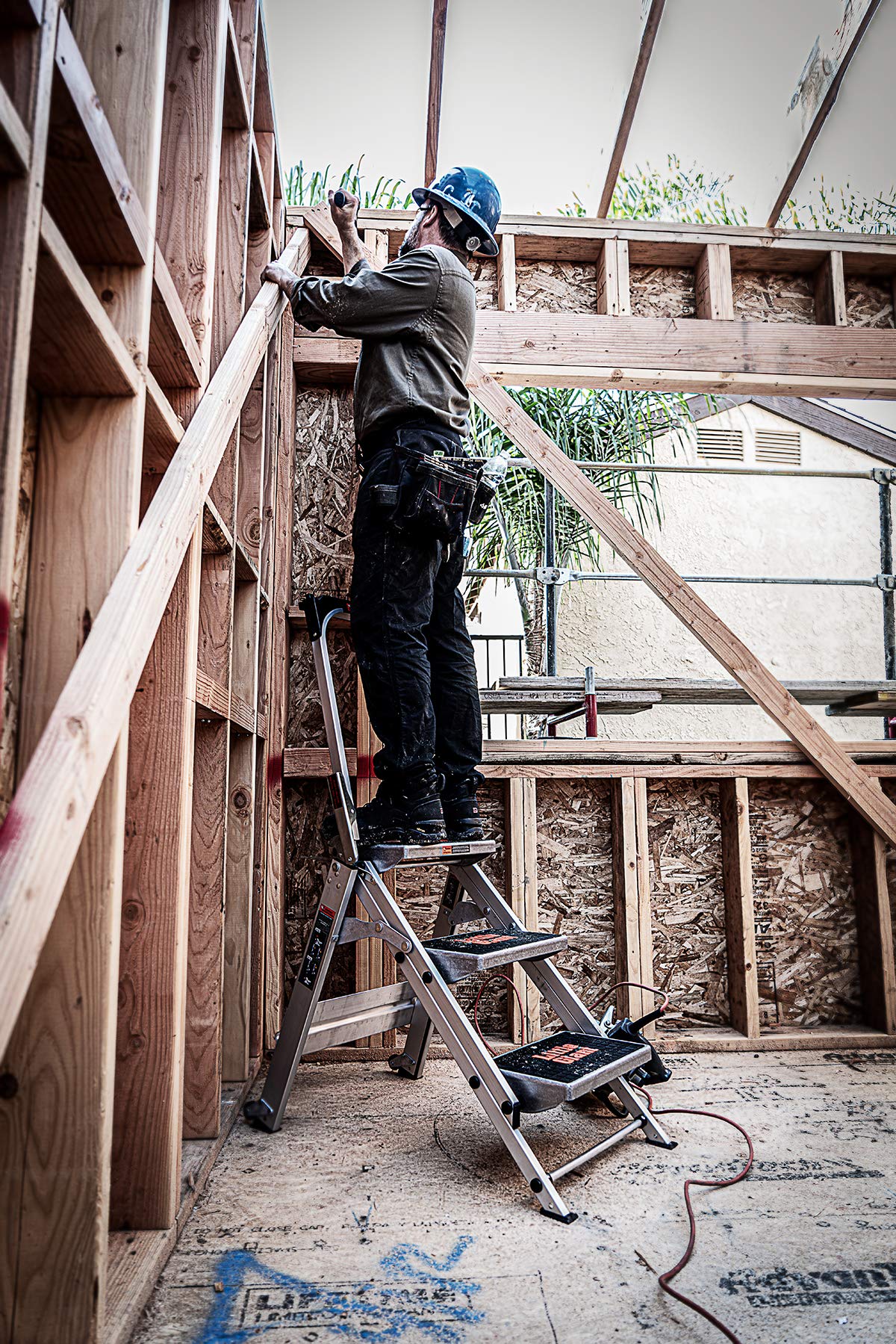 Little Giant Safety Step shows wide slip-resistant steps for secure footing