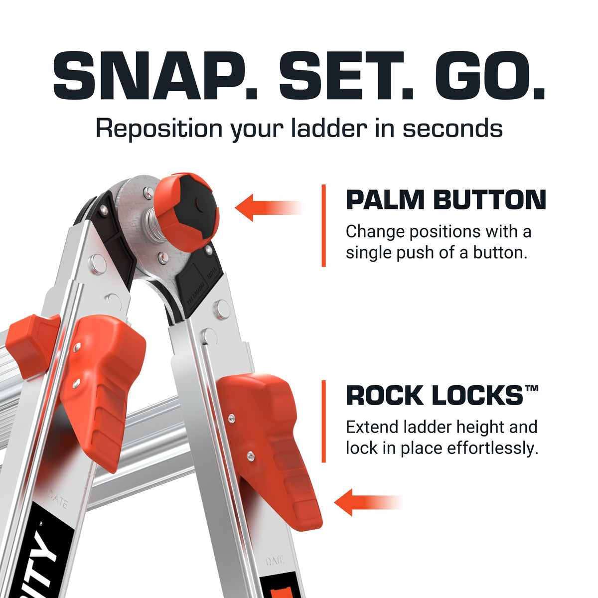 Little Giant Velocity 90-degree position enables wall access in tight spaces