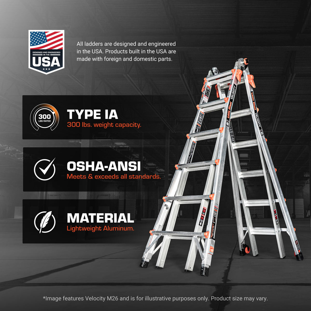 Little Giant Velocity scaffolding-ready design enables wider, safer workspaces