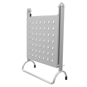 Little Giant 10104 Work Platform front view on ladder, broad aluminum surface supports up to 375 lbs