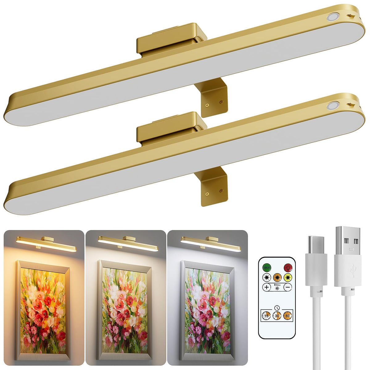 Little Joke 16-inch magnetic wall lights illuminate artwork with adjustable angle.