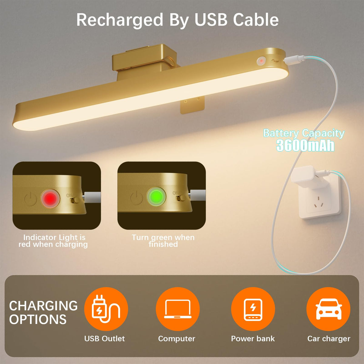 Little Joke 3600mAh rechargeable battery powers wall art lighting for hours.