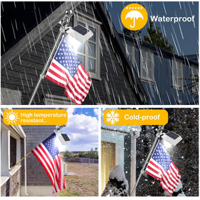 Little Joke solar flag pole light angle-adjustable to optimize sun exposure.