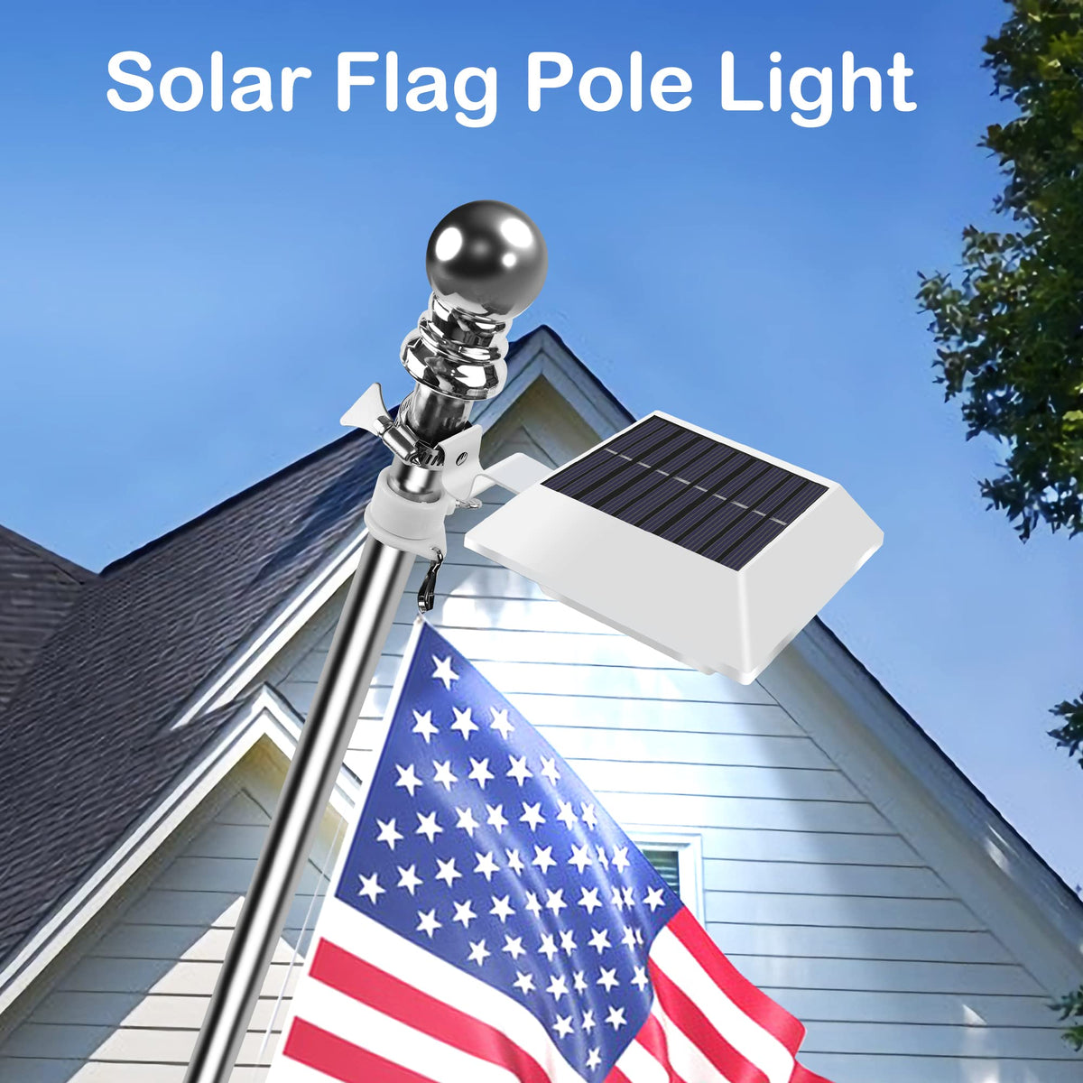 Little Joke solar flag pole light offers bright white 6000K visibility.