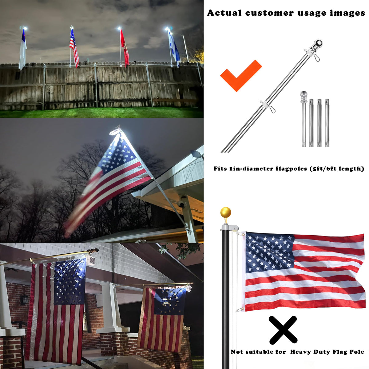 Little Joke solar flag pole light compatible with 5ft to 6ft flagpoles.