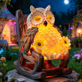 LIULO TOOL garden owl on branch with solar glow for enchanting day-to-night ambiance