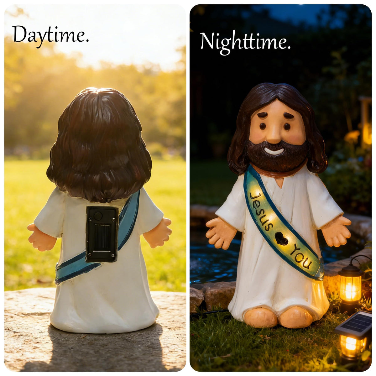 LIULO TOOL Jesus Love You figurine on indoor mantel with gentle illumination