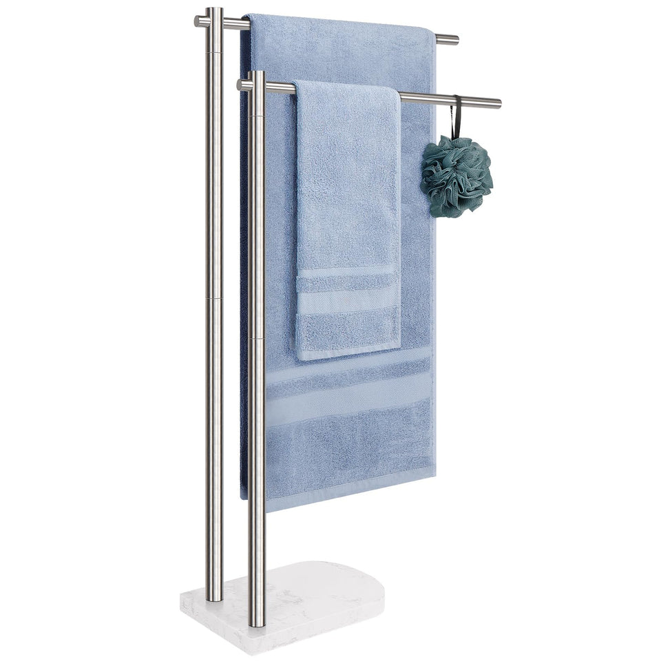 Livabber 2-tier standing towel rack in brushed nickel for stable daily use