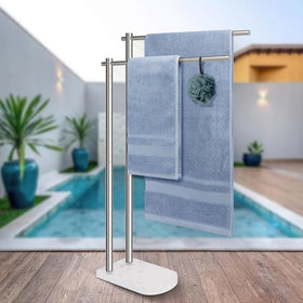 Livabber tall freestanding towel rack for bathroom or pool area