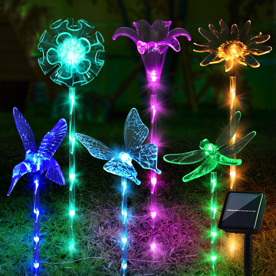 Liveasily 6-pack acrylic solar lights along a pathway for ambient evenings.
