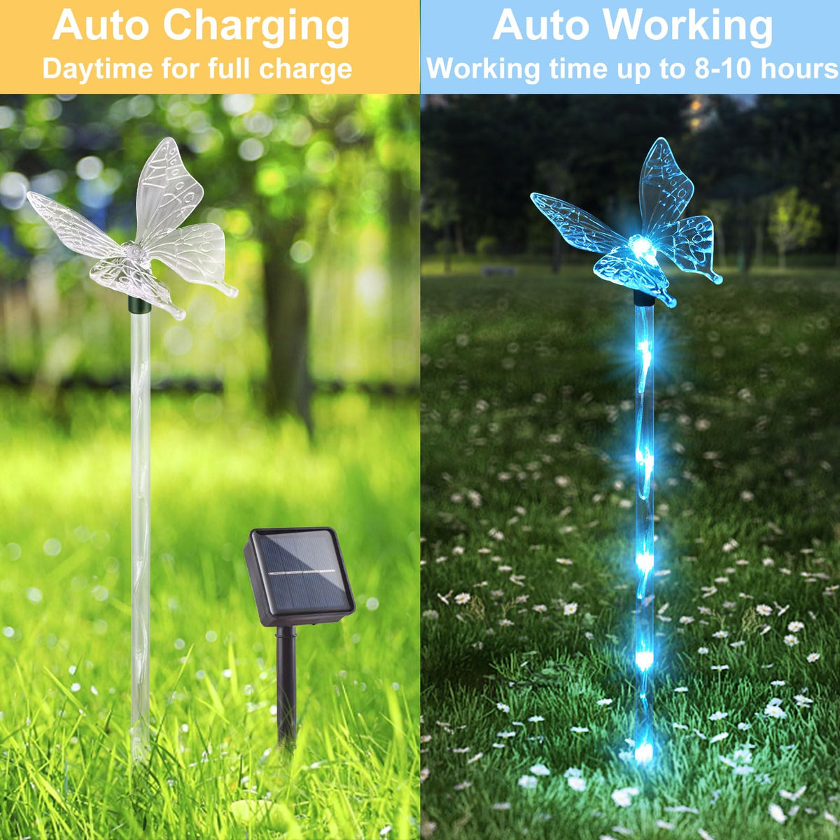 Liveasily acrylic butterfly decor glows softly on patios and borders.