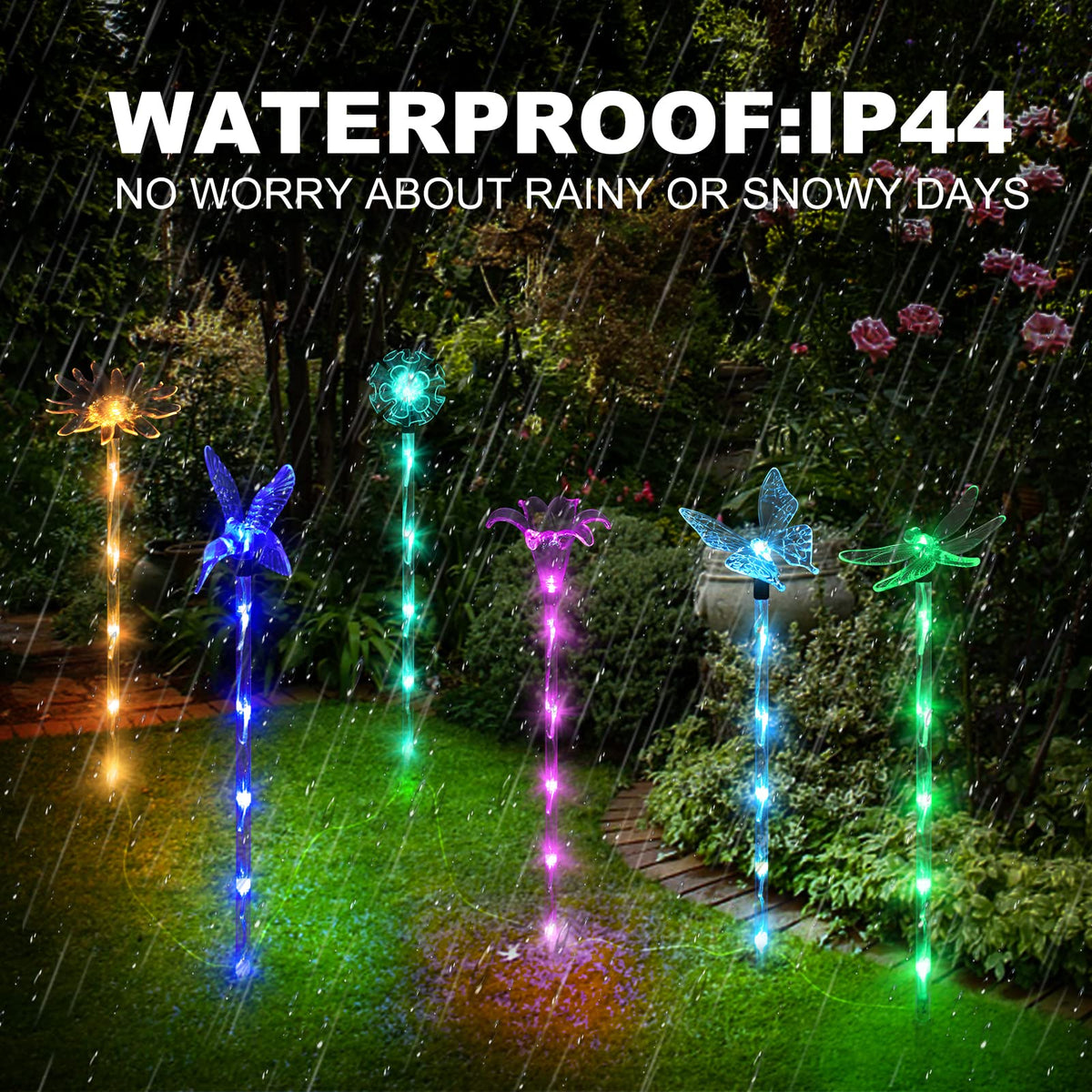 Liveasily acrylic flower stake lights add decorative flair to lawns and beds.