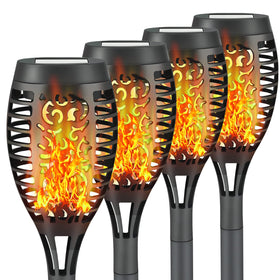 Liveasily solar torch light with flickering flame at dusk for warm outdoor ambiance.