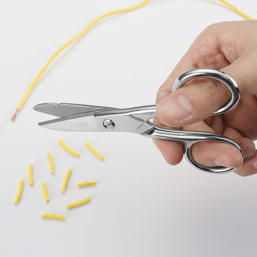 LIVINGO Electrician Scissors with professional leather case for safe storage.