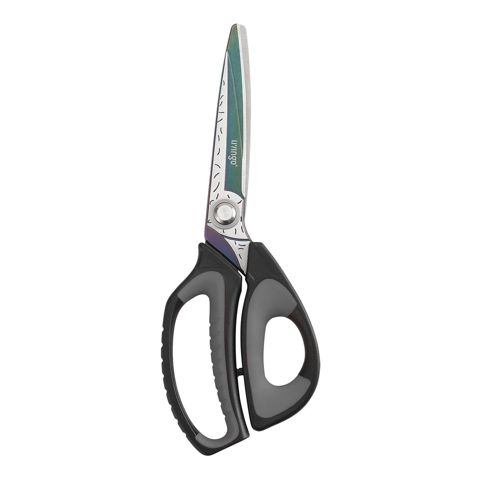 LIVINGO Heavy Duty Scissors blade close-up highlighting titanium coating for durability
