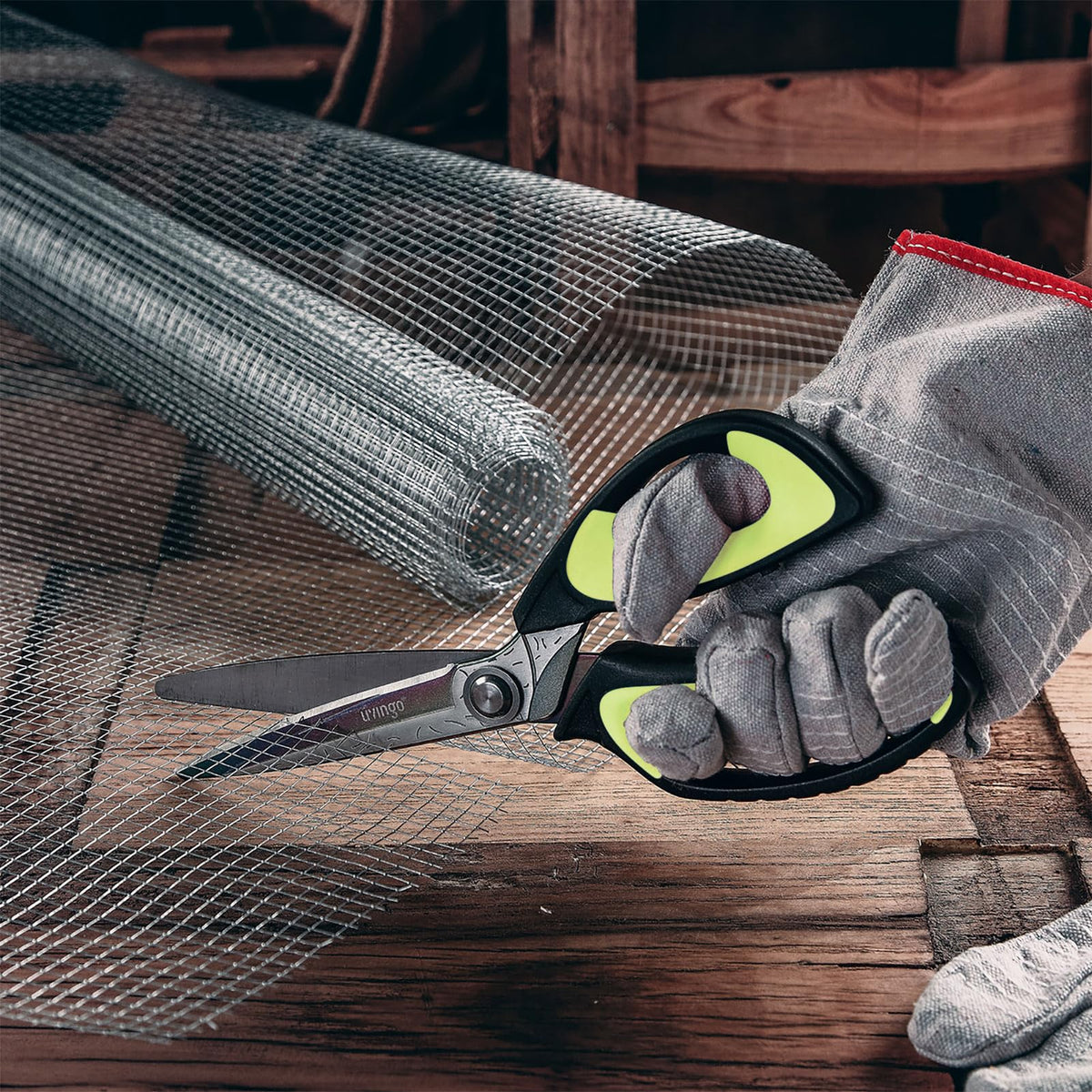 LIVINGO Heavy Duty Scissors green and black aesthetic for workshop setups.
