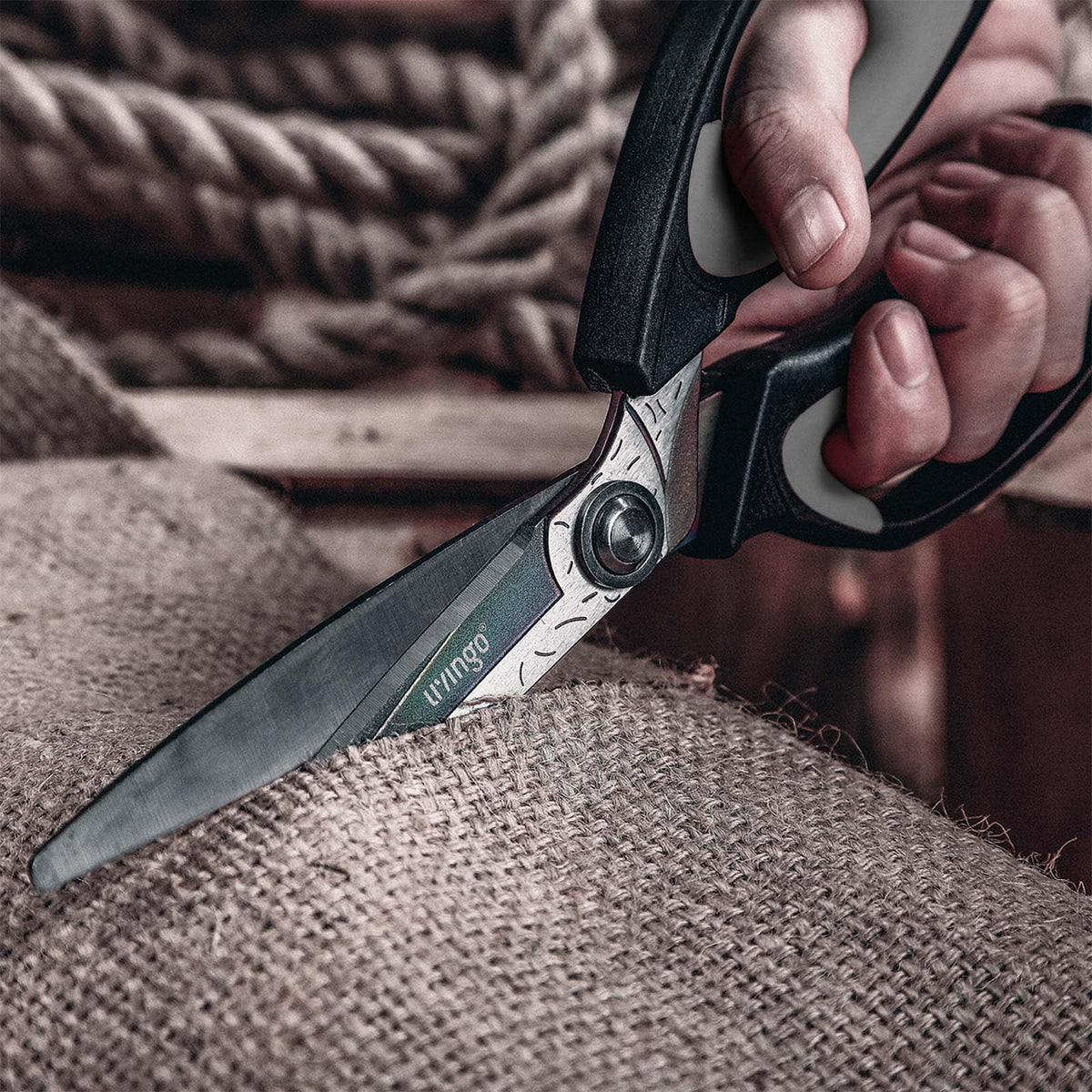 LIVINGO versatile scissor cutting plastics and fabrics with ease