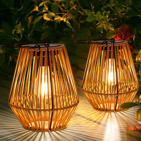 Livinlarge solar lantern wicker outdoor shows warm, decorative light for patios and gardens.