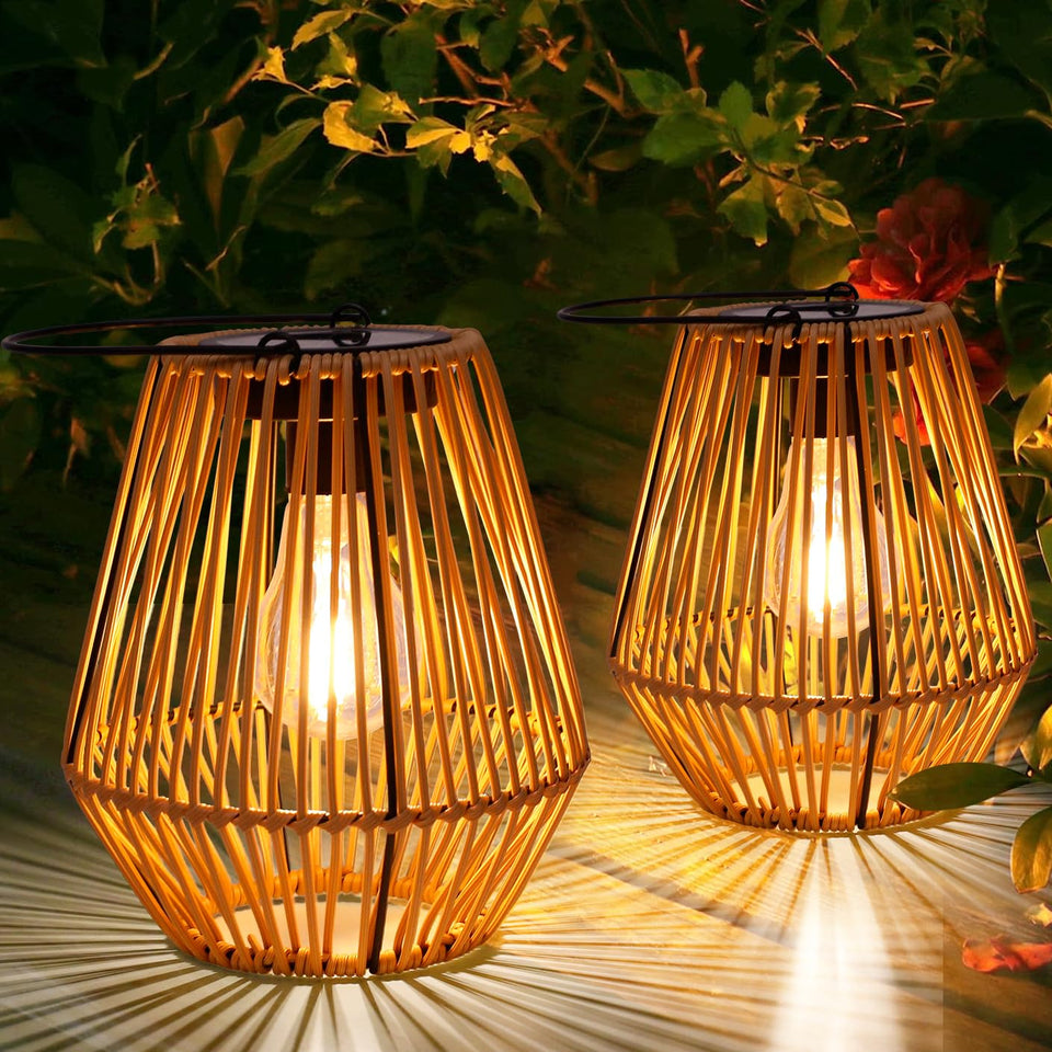 Livinlarge solar lantern wicker outdoor shows warm, decorative light for patios and gardens.