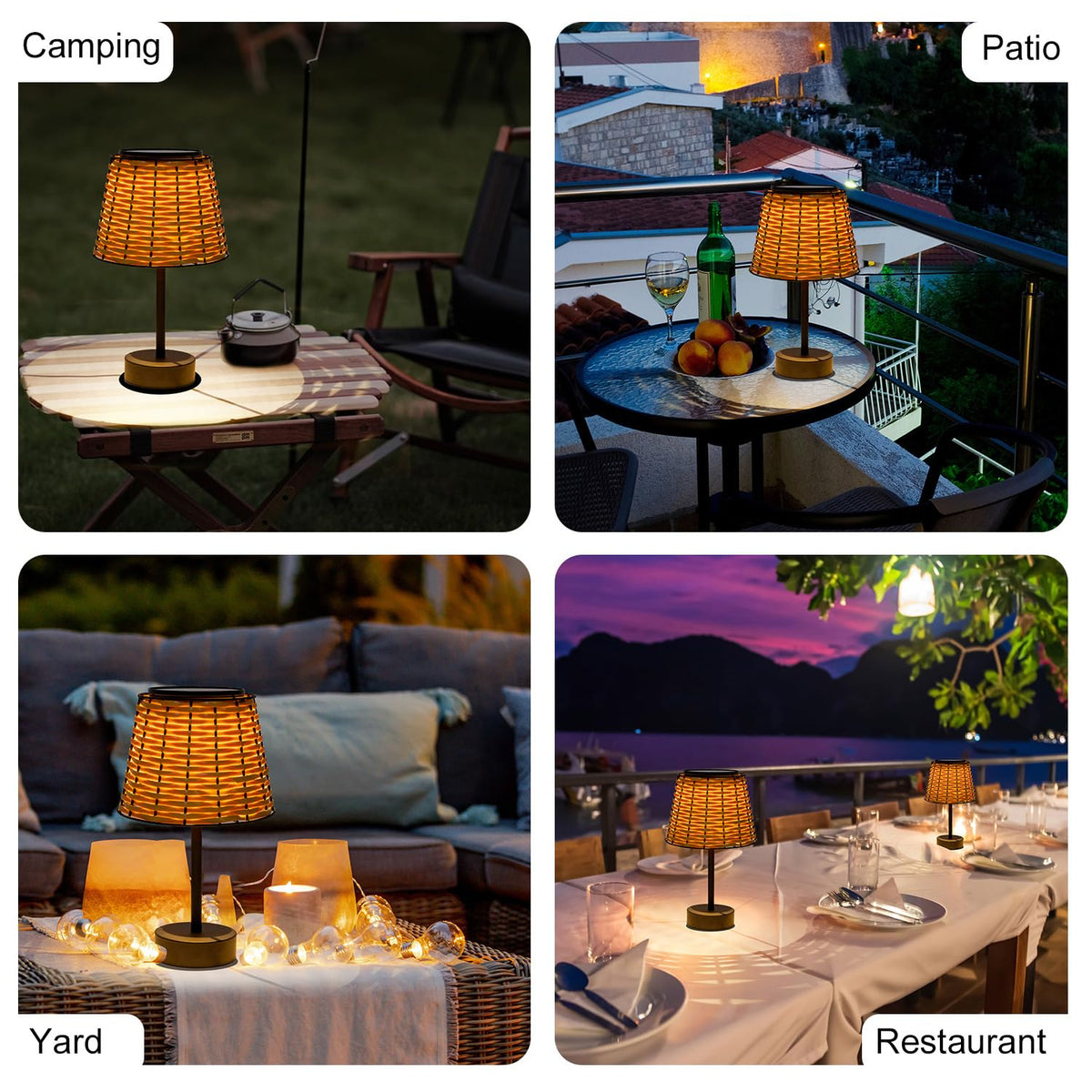 Livinlarge solar table lamp on patio creating ambient mood lighting