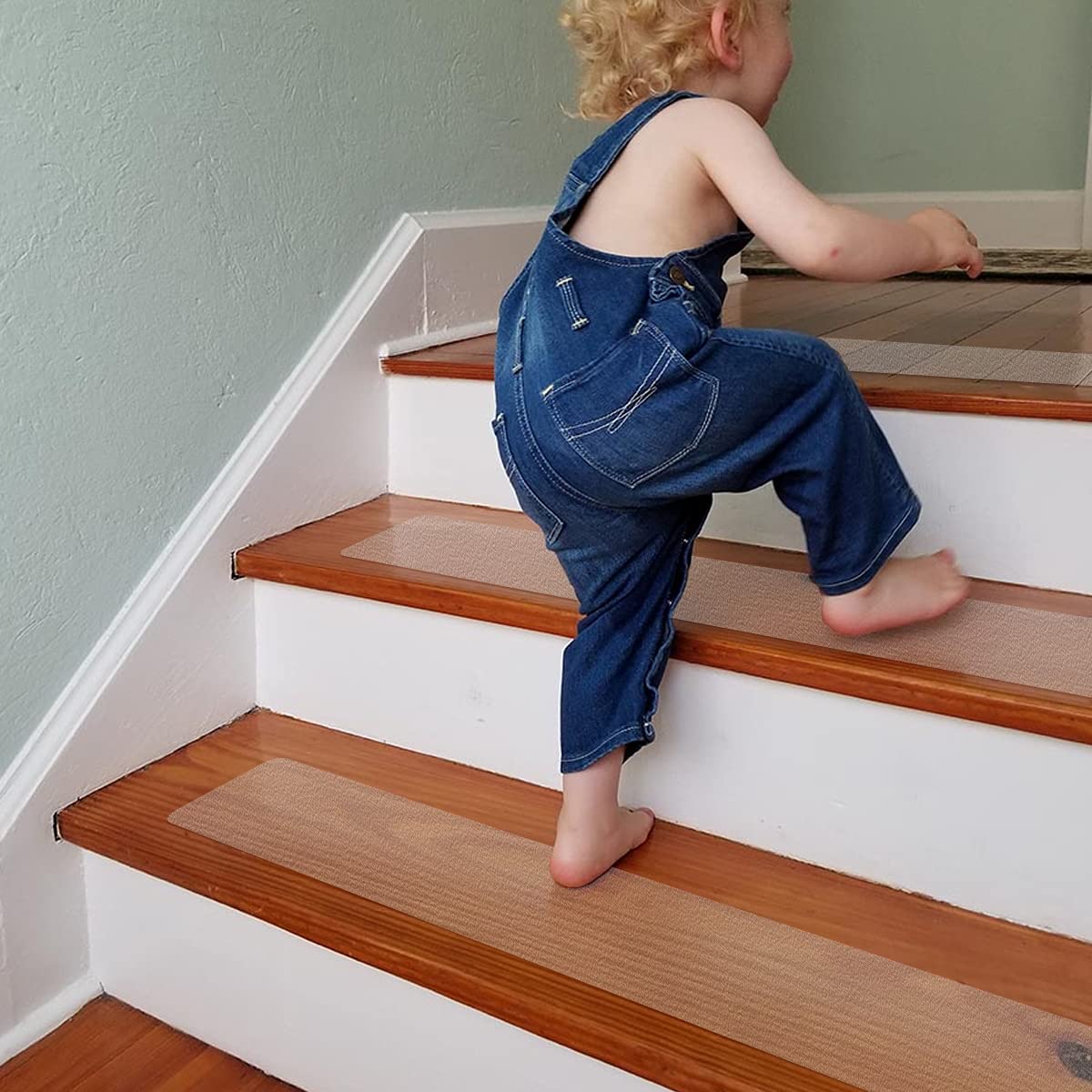 Livoccur non-slip stair treads close-up adhesive shows strong grip and clean removal.