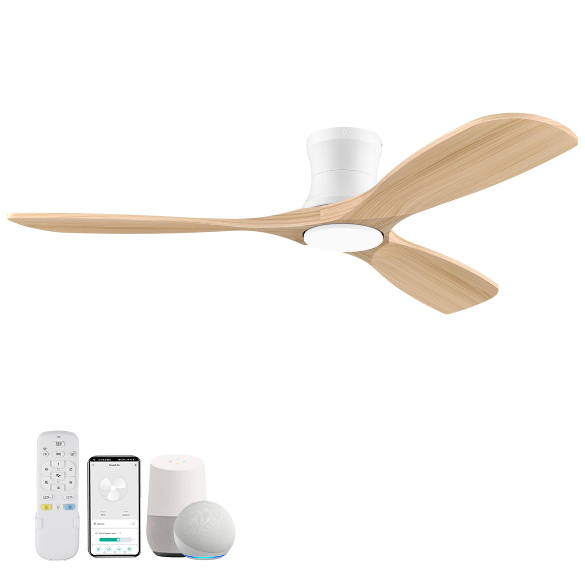 Livory 52in wood ceiling fan with light for versatile room comfort.