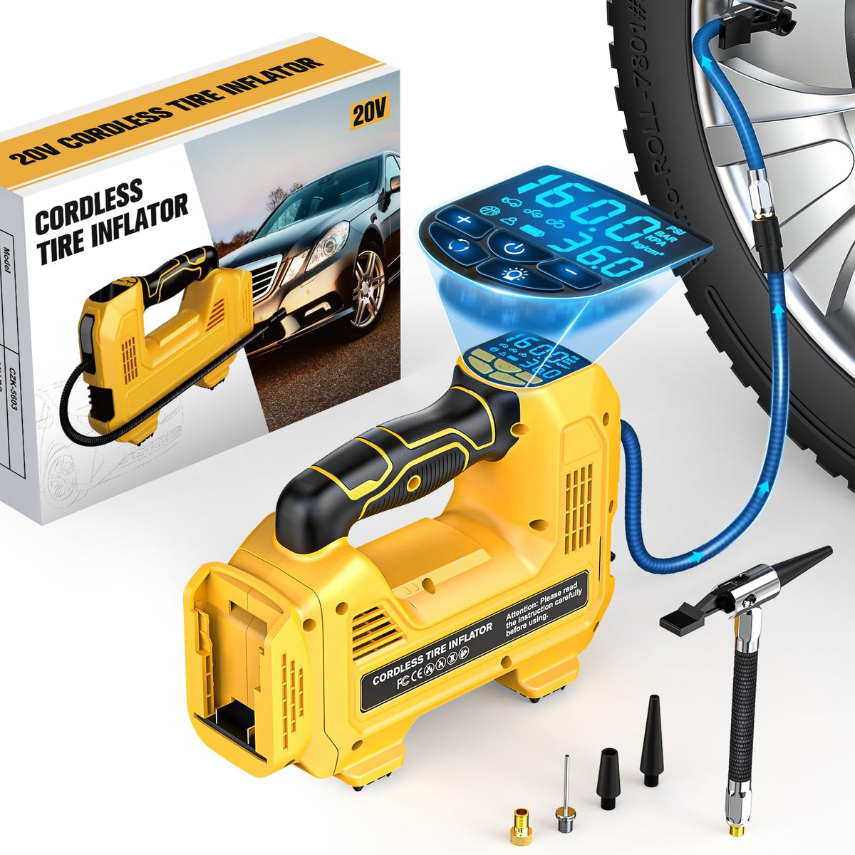 LIVOWALNY 160 PSI cordless inflator with digital gauge for precise on-the-go tire pressure.