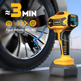 LIVOWALNY car tire inflation in minutes using cordless Dewalt power.